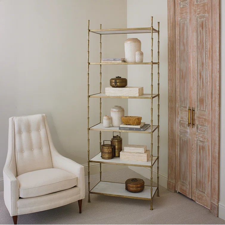 Spike Etagere-Antique Brass w/White Marble