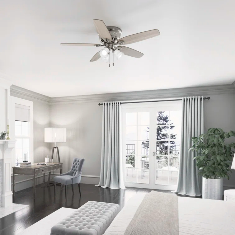 Builder Low Profile 52" 5 - Blade Flush Mount Ceiling Fan with Lights and Pull Chains