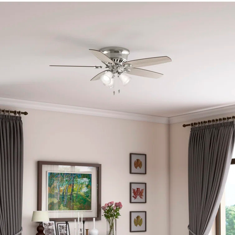 Builder Low Profile 52" 5 - Blade Flush Mount Ceiling Fan with Lights and Pull Chains