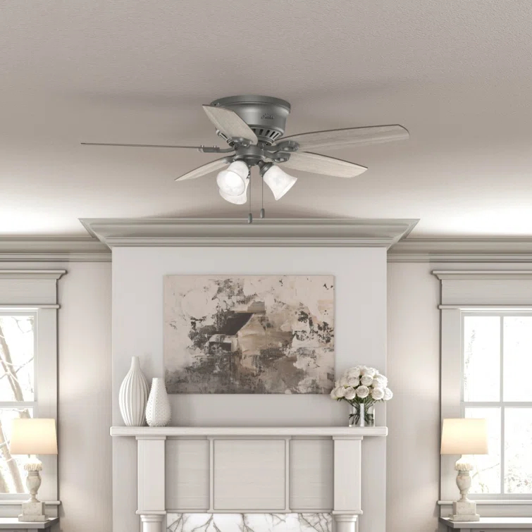 Builder Low Profile 52" 5 - Blade Flush Mount Ceiling Fan with Lights and Pull Chains