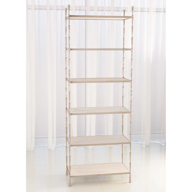 Antique Nickel Adjustable Etagere with White Marble Shelves
