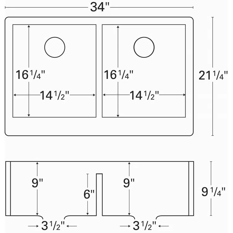Karran Quartz 34'' X 21-1/4'' 50/50 Double Bowl Farmhouse/Apron Front Kitchen Sink Kit