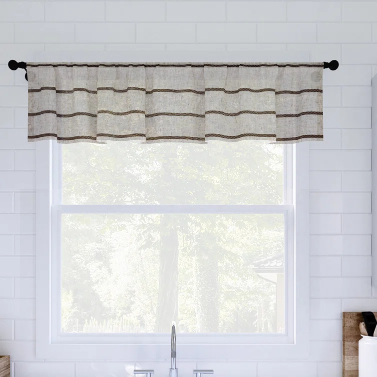 Clean Window Aso Twill Stripe Linen Blend Sheer Rod Pocket Kitchen Curtain Valance