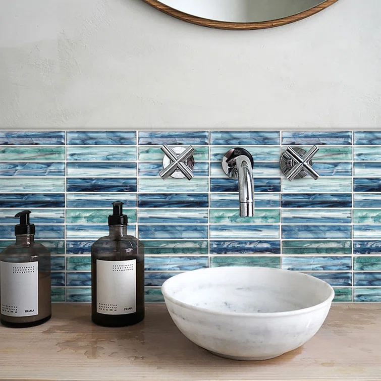 Tara Stacked 11.61" x 11.73" Molten Glass Mosaic Wall Tile (0.95 Sq. Ft. / Sheet)