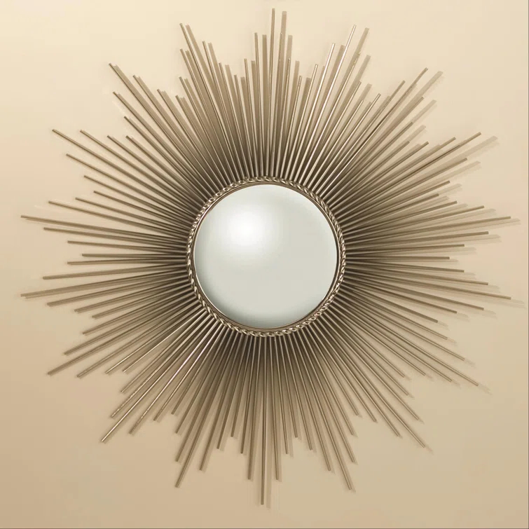 Elegant Round Sunburst Wall Mirror in Silver and Gold Nickel Finish