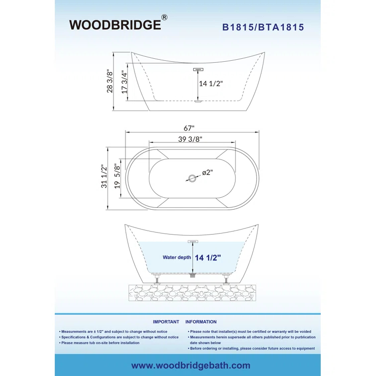 67'' x 31.5'' Freestanding Soaking Acrylic Bathtub