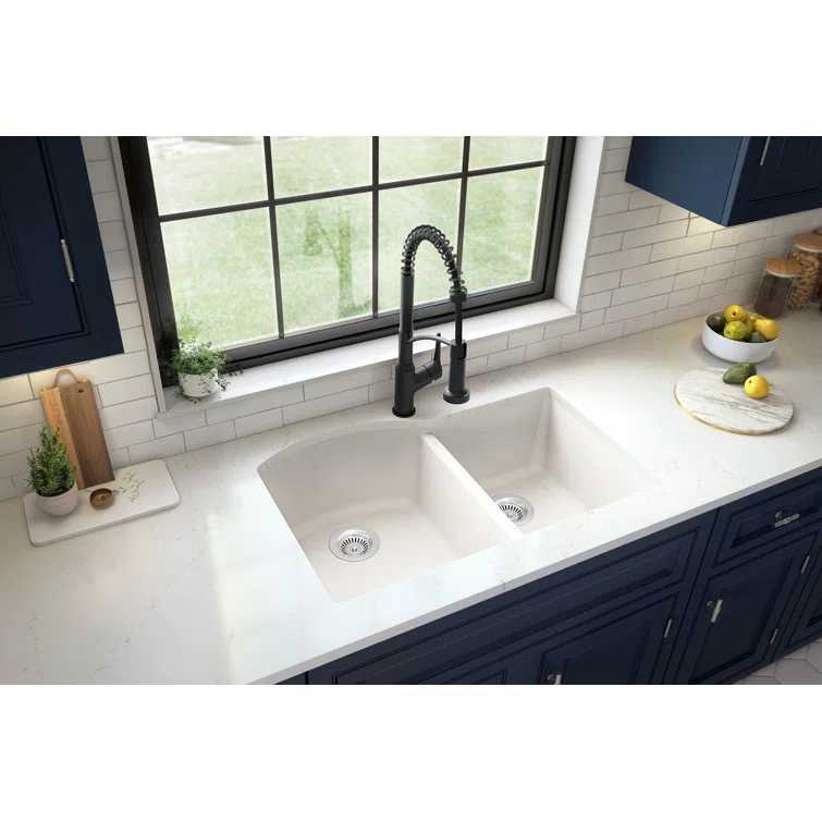 Karran Undermount Quartz Composite 32'' X 21'' 60/40 Double Bowl Kitchen Sink