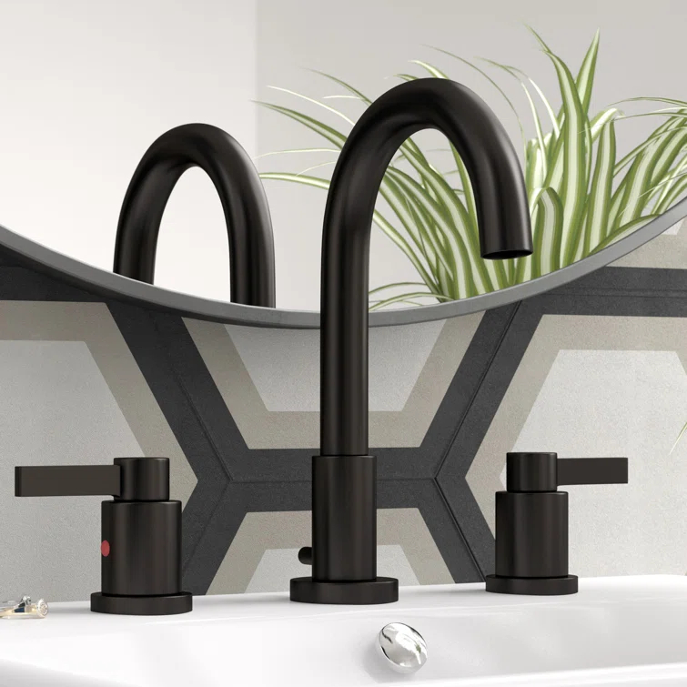 Kingston Brass NuvoFusion Two-Handle 3-Hole Deck Mount Widespread Bathroom Faucet with Brass Pop-Up Drain