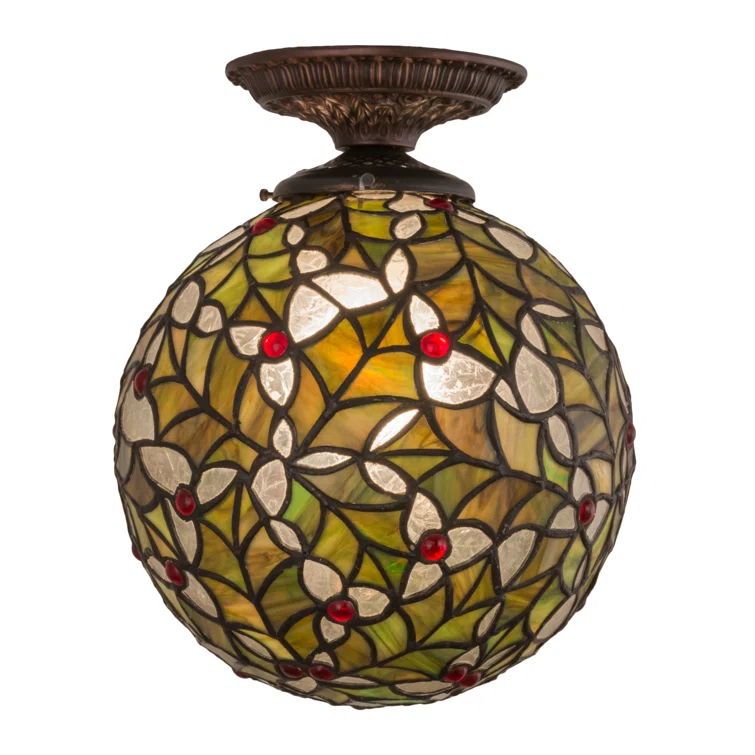 Meyda Tiffany 81754 Holly Ball 1 Light 9" Wide Flush Mount Ceiling Fixture - Brass