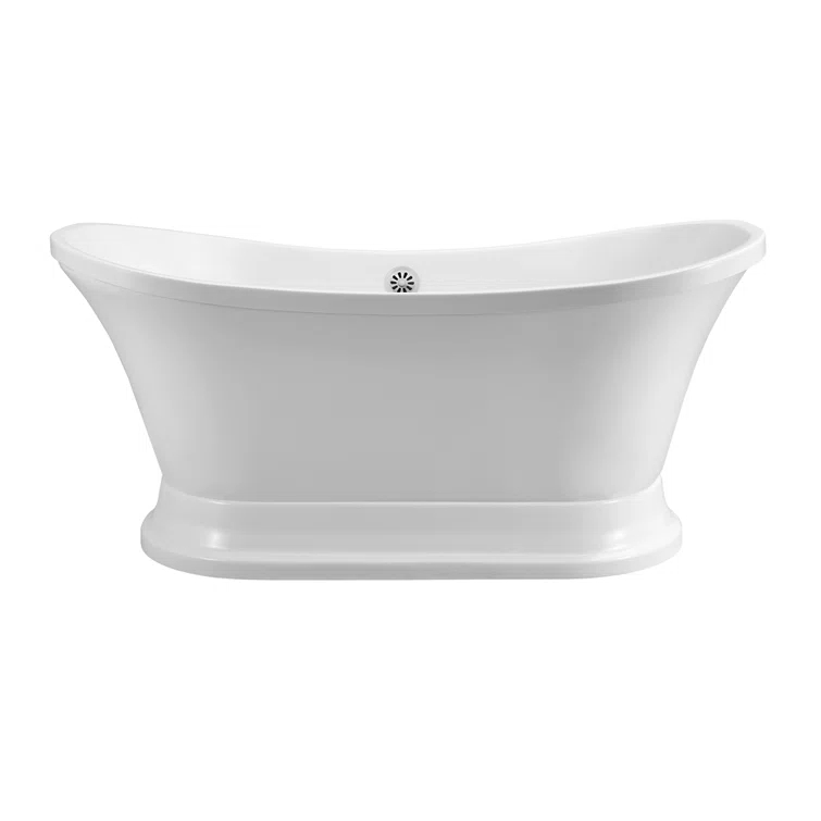68" Streamline Freestanding Soaking Acrylic Bathtub With Drain and Bamboo Tray