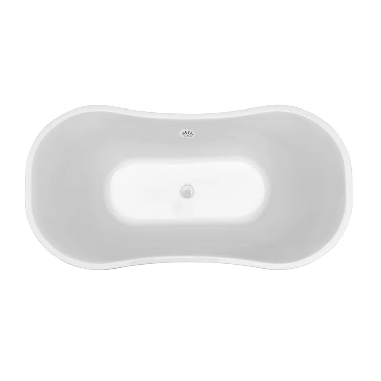 68" Streamline Freestanding Soaking Acrylic Bathtub With Drain and Bamboo Tray