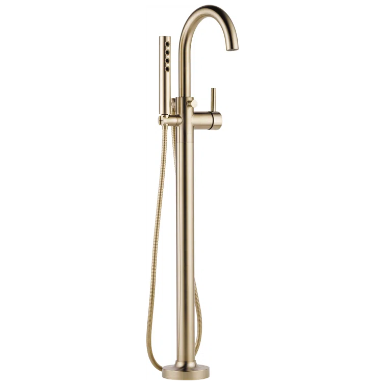 Sleek Modern 40'' Black Brass Floor Mounted Tub Filler with Handshower