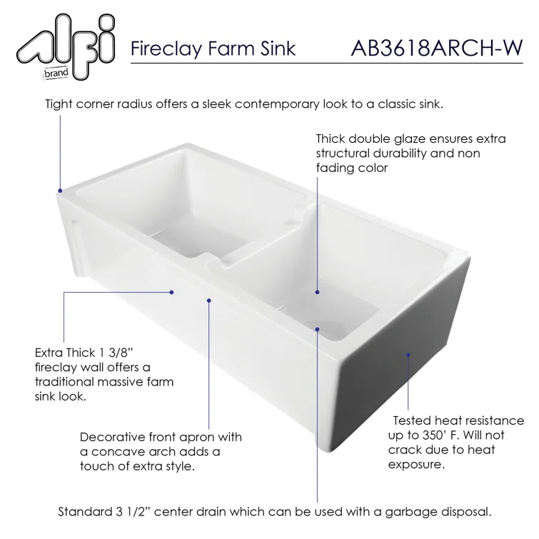 36'' L Farmhouse / Apron Double Bowl Fireclay Kitchen Sink