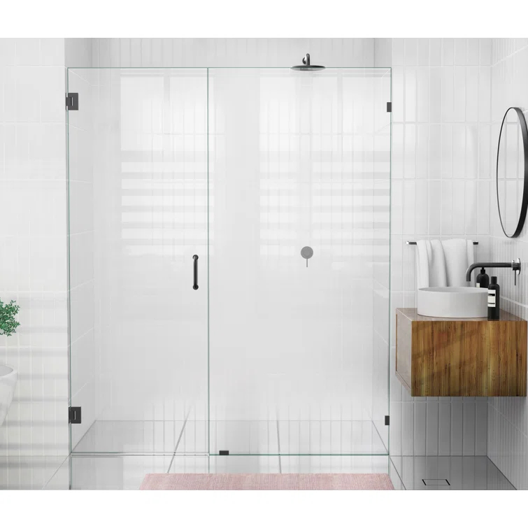 Illume 64.25 in. x 78 in. Fully Frameless Wall Hinge Shower Door