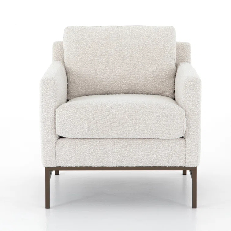 Vanna Contemporary Black Leather Armchair with Bronze-Finished Base