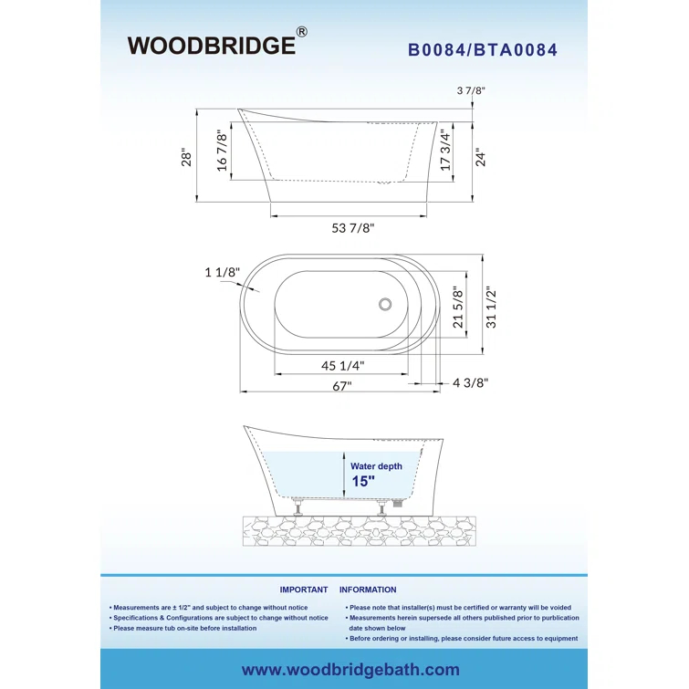 67" x 32" Freestanding Soaking Acrylic Single Slipper Bathtub with Reversible Drain