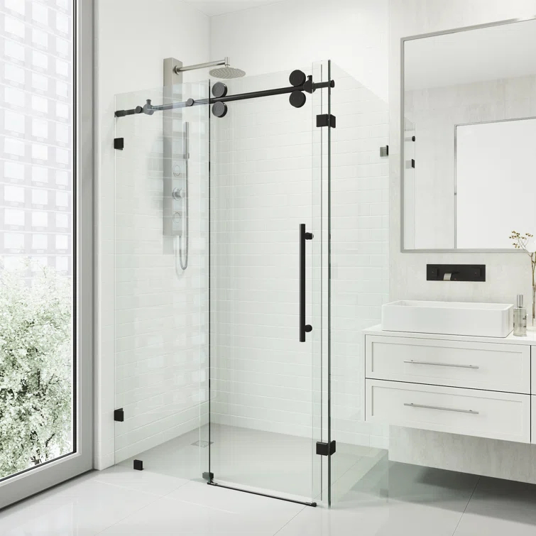VIGO Winslow 46" W x 35" D x 74" H Sliding Frameless Shower Enclosure with 3/8  Clear Glass VG6051MBCL48