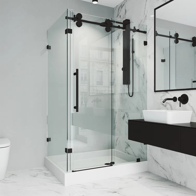 VIGO Winslow 48" W x 36" D x 80" H Sliding Frameless Shower Enclosure with 3/8  Clear Glass&Base VG6051MBCL48WR