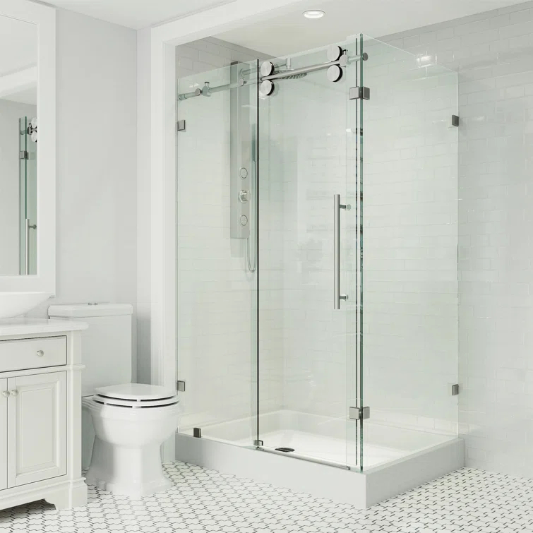 VIGO Winslow 48" W x 36" D x 80" H Sliding Frameless Shower Enclosure with 3/8  Clear Glass&Base VG6051STCL48WL