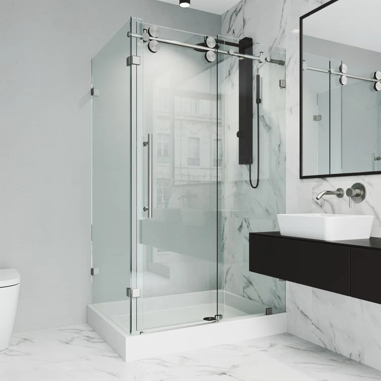 VIGO Winslow 48" W x 36" D x 80" H Sliding Frameless Shower Enclosure with 3/8  Clear Glass&Base VG6051STCL48WR