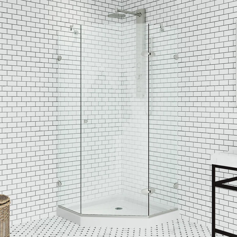 VIGO Verona 38" W x 38" D x 77" H Hinged Frameless Shower Enclosure with 3/8  Clear Glass&Base VG6061CHCL38WS