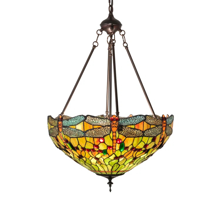 Meyda Lighting 20" Wide Tiffany Hanginghead Dragonfly Inverted Pendant