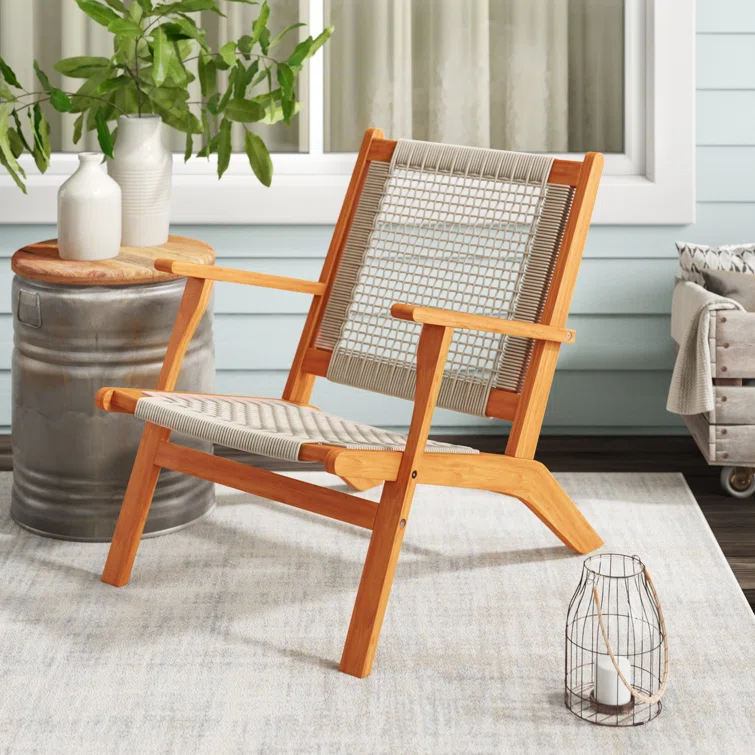 Balkene Home Patio Sense Vega Natural Stain Chair ,Acacia Wood Construction ,Woven Web Seat- Navy Blue Cording