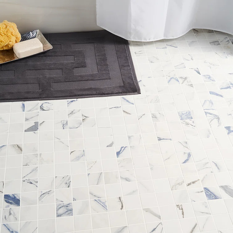 Calacatta Indigo 2" x 2" Porcelain Grid Mosaic Wall & Floor Tile
