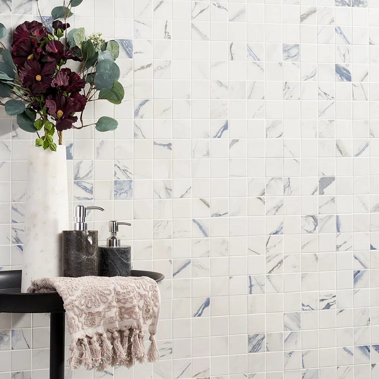 Calacatta Indigo 2" x 2" Porcelain Grid Mosaic Wall & Floor Tile