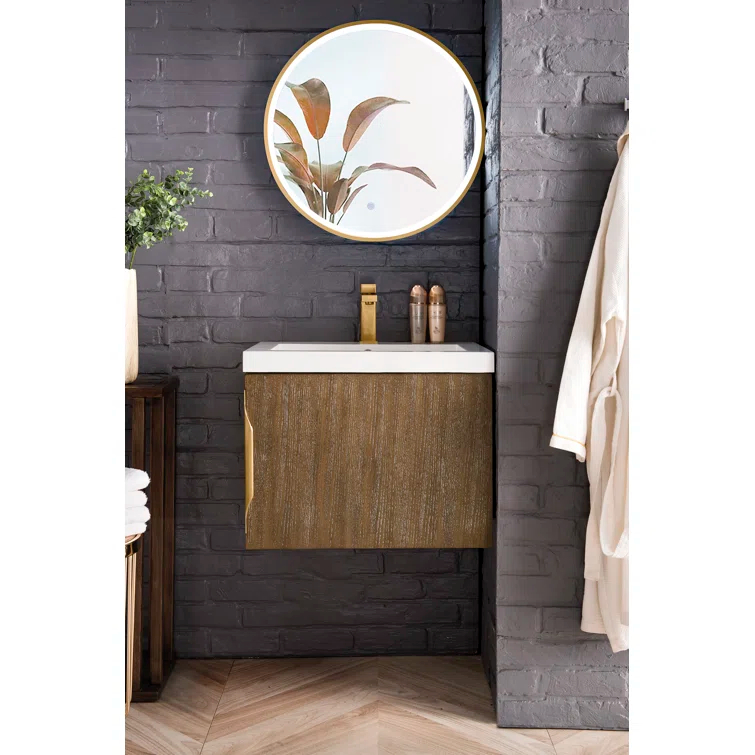 Latte Oak 24'' Wall-Mount Vanity with White Composite Top
