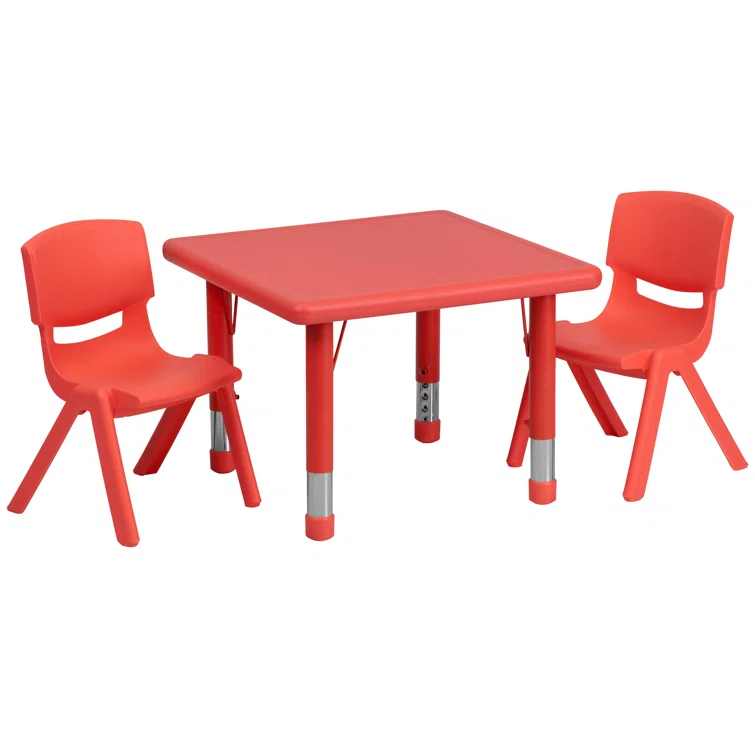 Goddard 24" Square Plastic Height Adjustable Activity Table Set with 2 Chairs