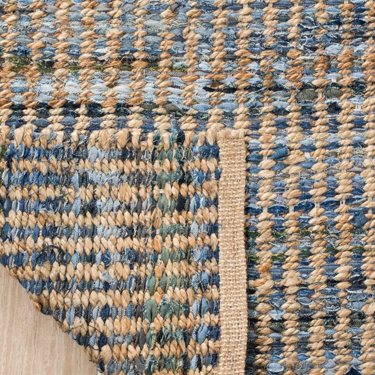 Parkman Hand Woven Jute/Denim/Cotton Rug in Natural/Blue