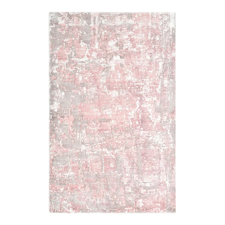 Blush Hand Knotted Tencel Geometric Area Rug in Petal