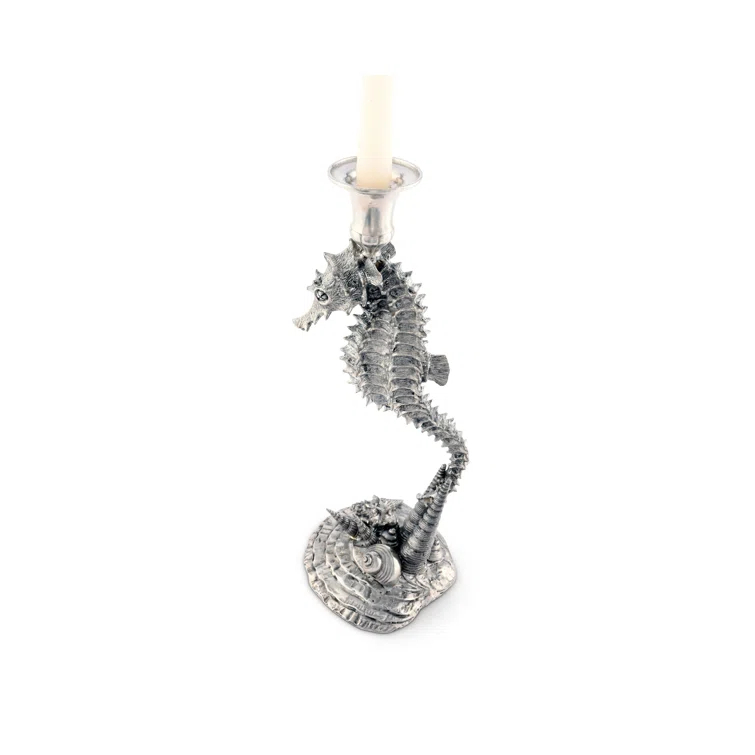 Sea And Shore 14'' H Pewter Tabletop Candlestick