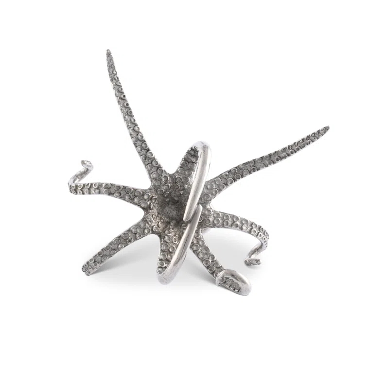 Pewter Octopus Coastal Napkin Ring with Intricate Details
