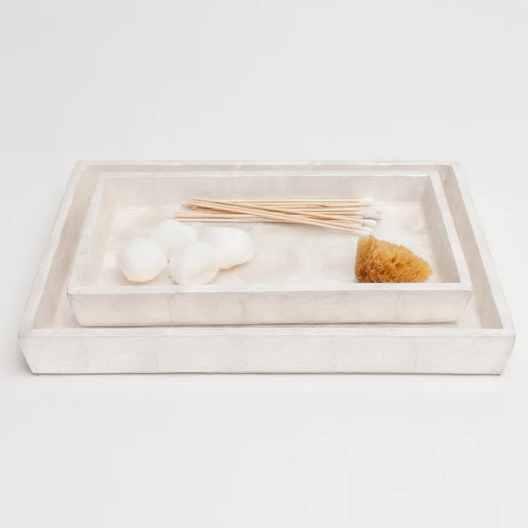 Pearlized Capiz Shell Overlay Nesting Vanity Trays Set