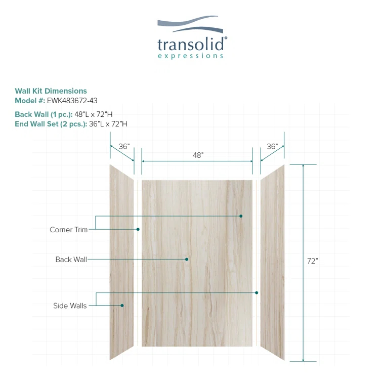 Expressions 48'' W 36'' D 72'' H Glue Up Solid Surface Wall