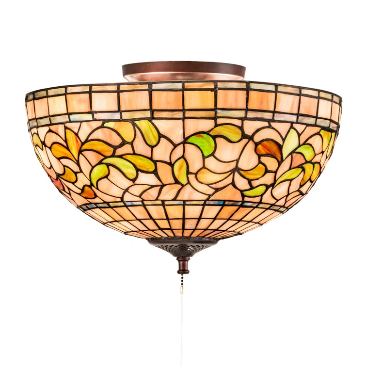 Meyda Tiffany 214929 Tiffany Turning Leaf 3 Light 16" Wide Semi-Flush Bowl Ceiling Fixture