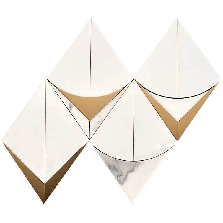 Larvotto 8.3 in. x 11.65 in. Polished Marble and Brass Mosaic Wall Tile (0.67 Sq. Ft. / Sheet)