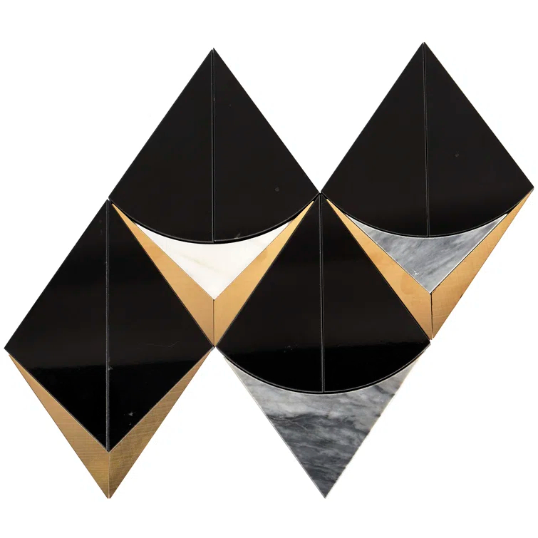 Larvotto 8.3 in. x 11.65 in. Polished Marble and Brass Mosaic Wall Tile (0.67 Sq. Ft. / Sheet)