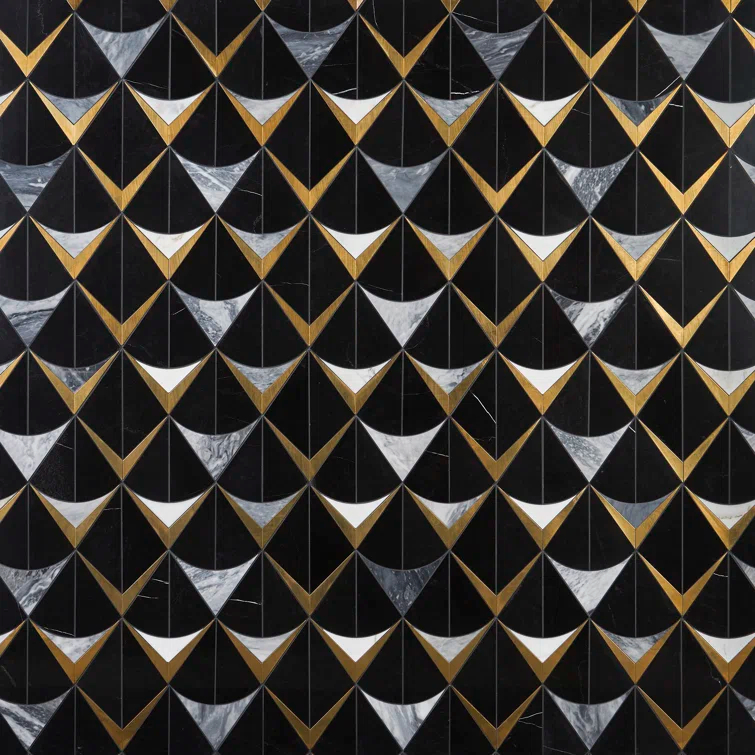 Larvotto 8.3 in. x 11.65 in. Polished Marble and Brass Mosaic Wall Tile (0.67 Sq. Ft. / Sheet)