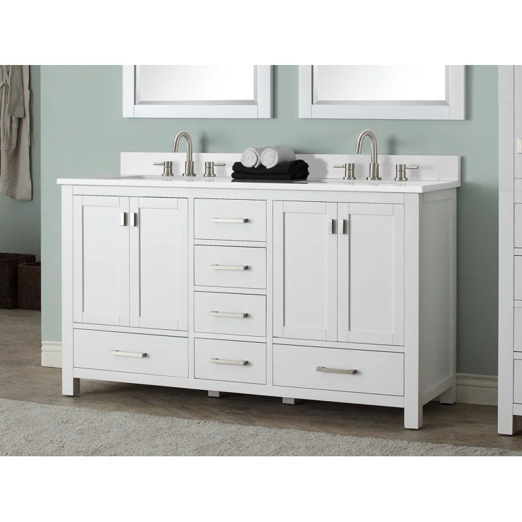 White Double Vanity with Cala White Marble Top