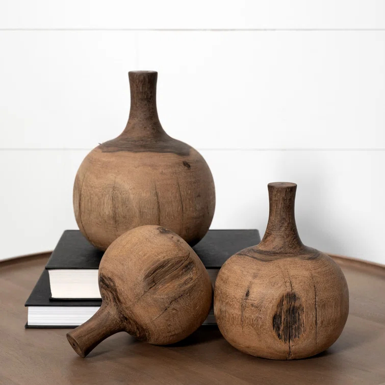 Afra Medium Solid Wood Vase Shaped Decorative Object