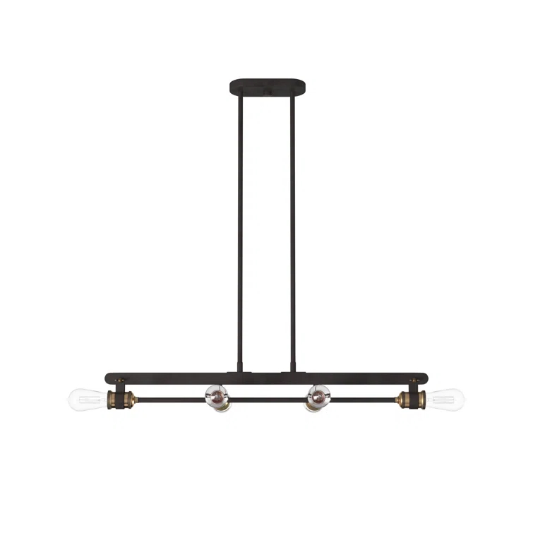 Vintage Bronze and Brass 6-Light Linear Chandelier