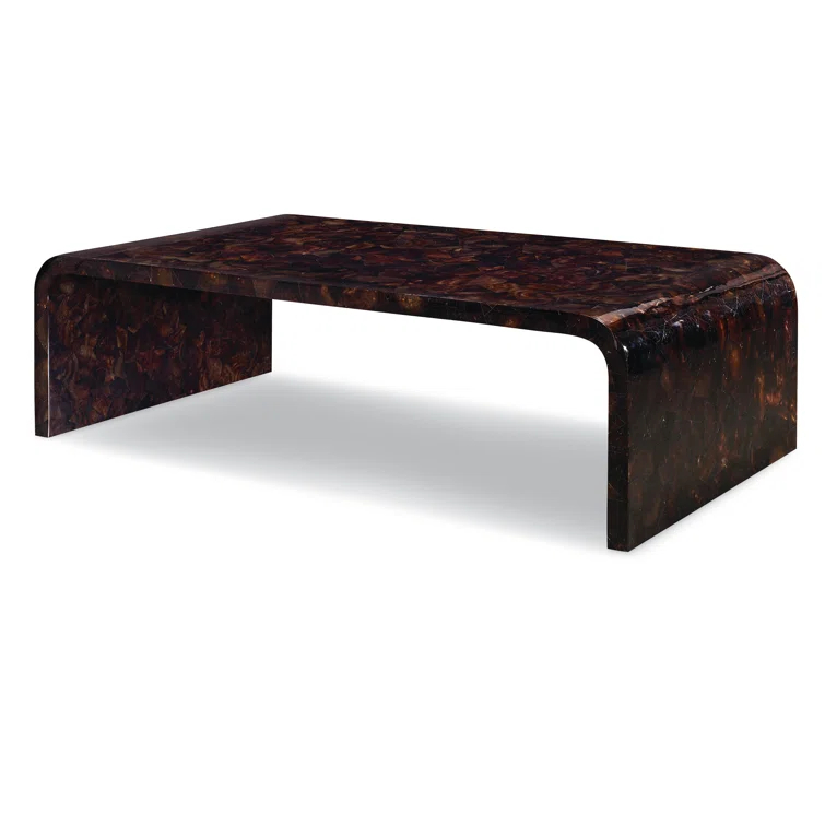 Classic Waterfall Form Polished Wood Coffee Table