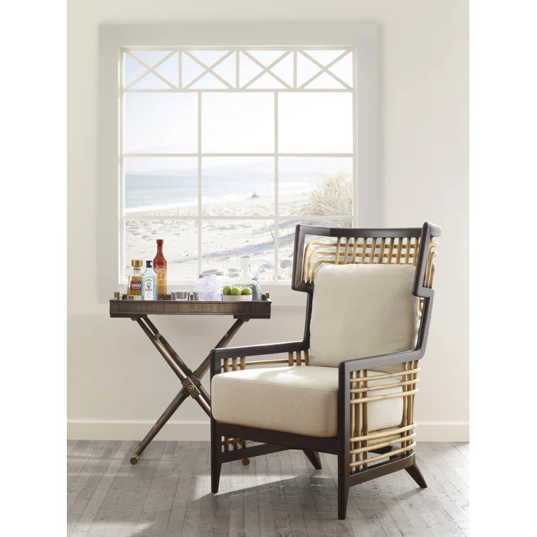 Cara Klismos Mahogany and Rattan Accent Chair in Flax