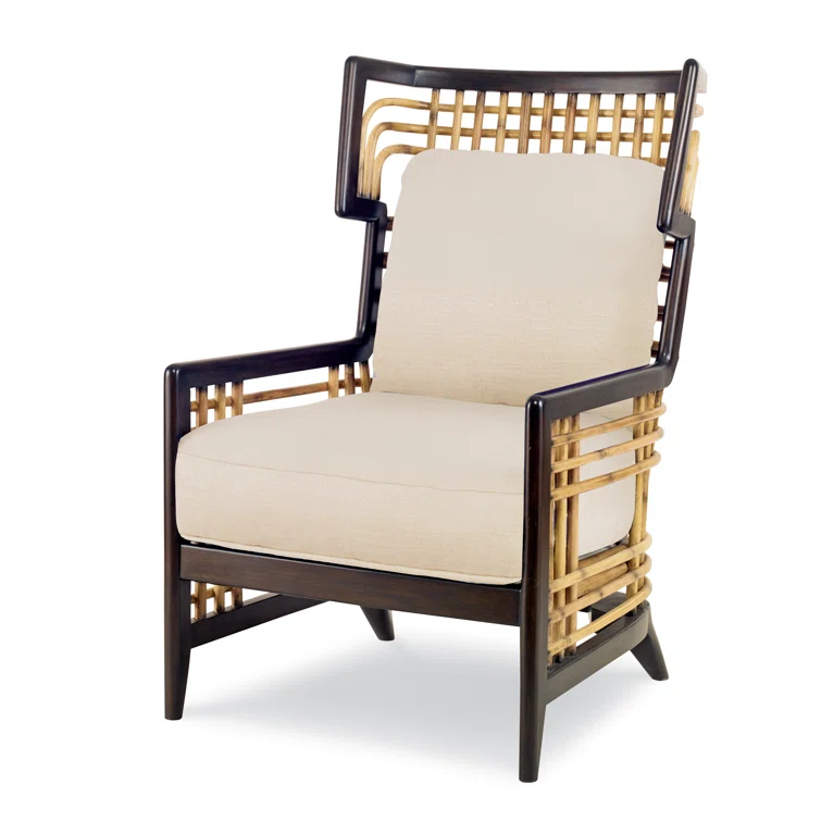 Cara Klismos Mahogany and Rattan Accent Chair in Flax
