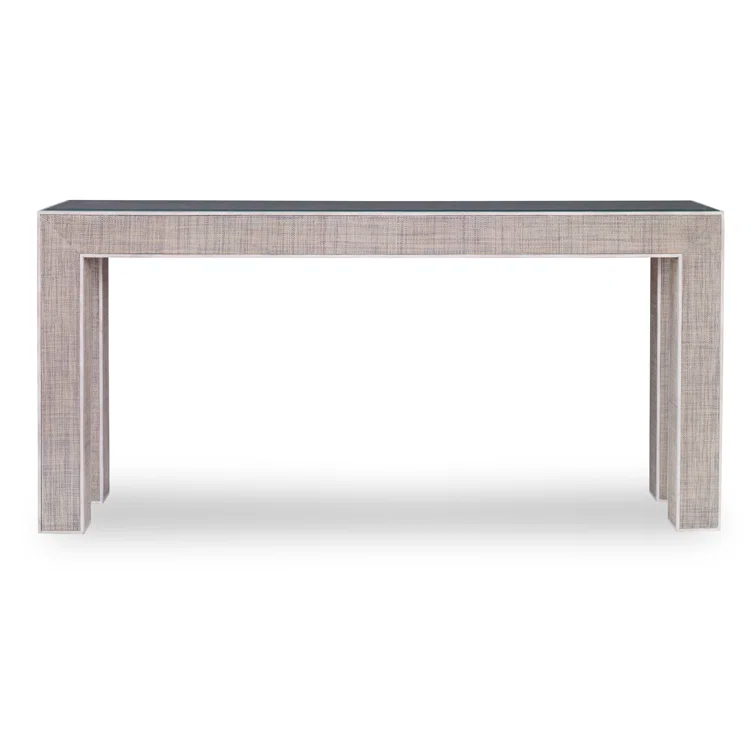 French Gray Glass Top Console Table with Beech Solids