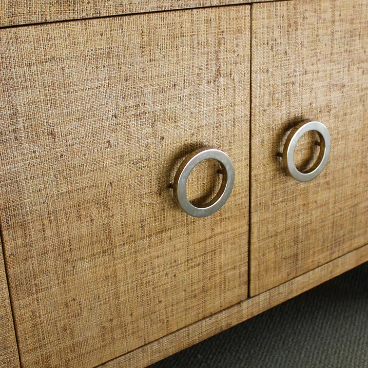 Sand Mahogany and Raffia Adjustable Bookcase with Doors