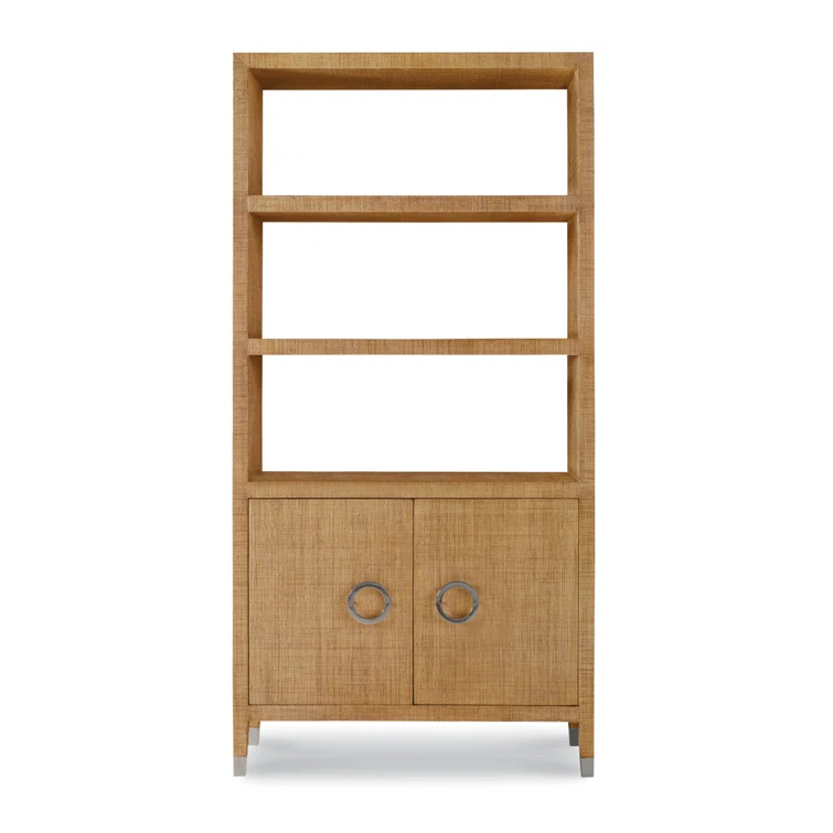 Sand Mahogany and Raffia Adjustable Bookcase with Doors